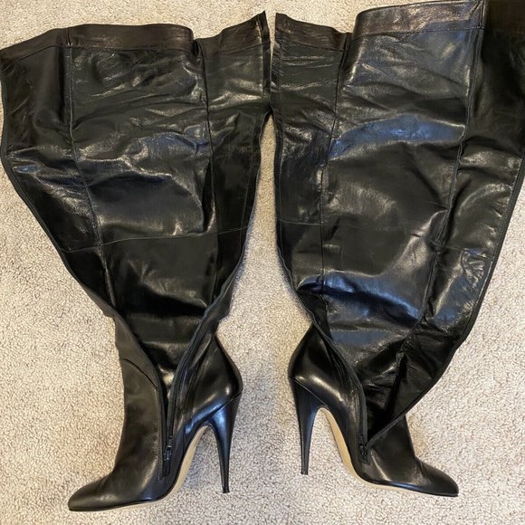 ITALIANHEELS Black Leather Italy Thigh High Zip Boots 41 EU - Picture 3 of 4